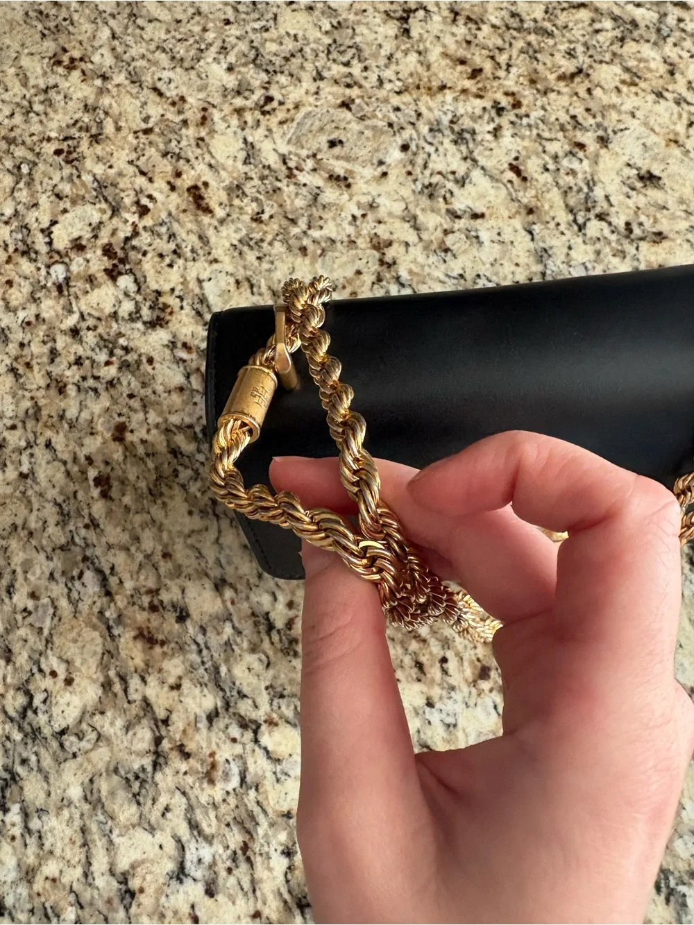 Tory Burch Black Leather Crossbody Bag with Gold Logo and Chain. Authentic.